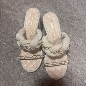 Chanel suede heels with hardware